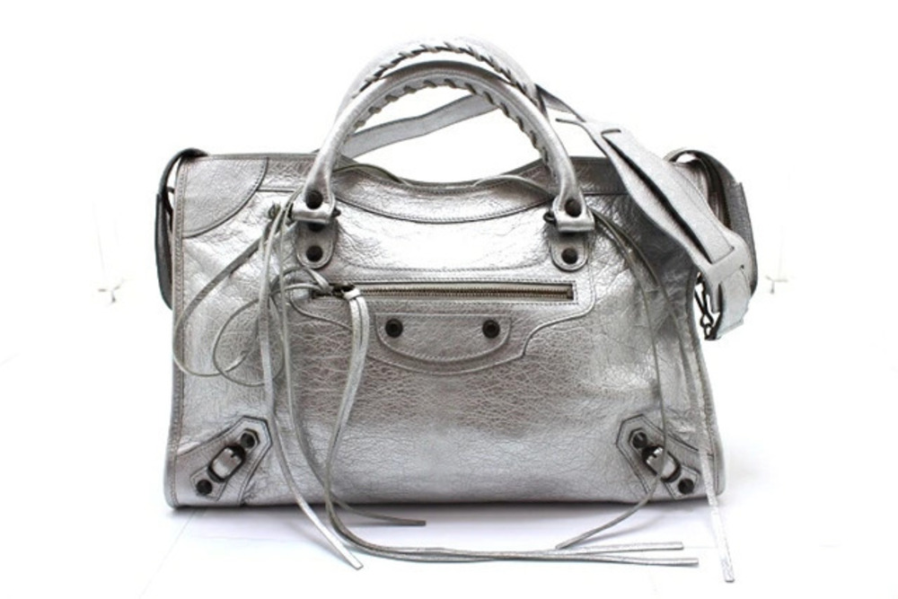 Balenciaga The City Shoulder Bag Leather Silver